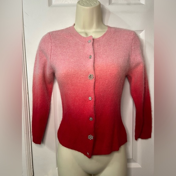 Pout VTG Lambswool Angora Rabbit Dip dye Flower Button Cardigan Sweater Med NWT - Picture 1 of 7